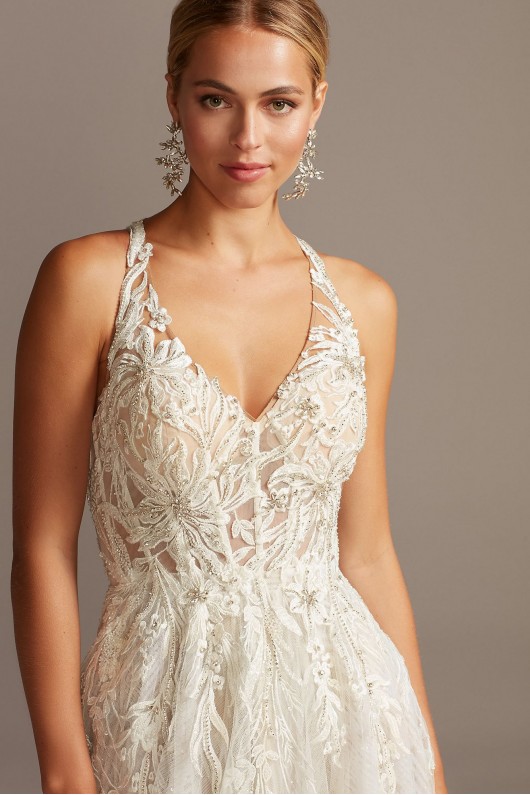 Floral Applique Open Back Tulle Tall Wedding Dress  4XLSWG841