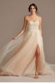 Floral Bead Tall Wedding Dress with Metallic Tulle  4XLSWG871