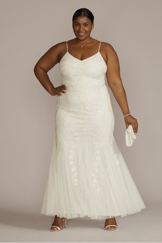 Floral Beaded Sheath Plus Size Wedding Dress DB Studio 9WGIN5113