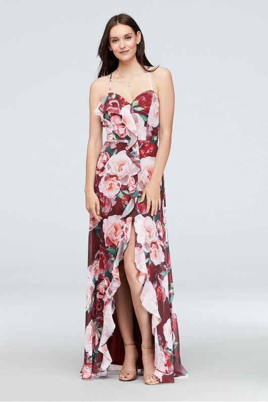 Floral Chiffon Wrap Dress with Cascading Ruffle Cachet 59588D