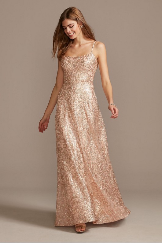 Floral Corded Lace Sequin Gown with Lace-Up Back Teeze Me M198128