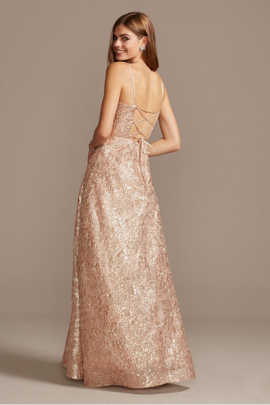 Floral Corded Lace Sequin Gown with Lace-Up Back Teeze Me M198128