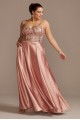 Floral Embellished Plus Size Gown with Satin Skirt Sequin Hearts 6729MV8W