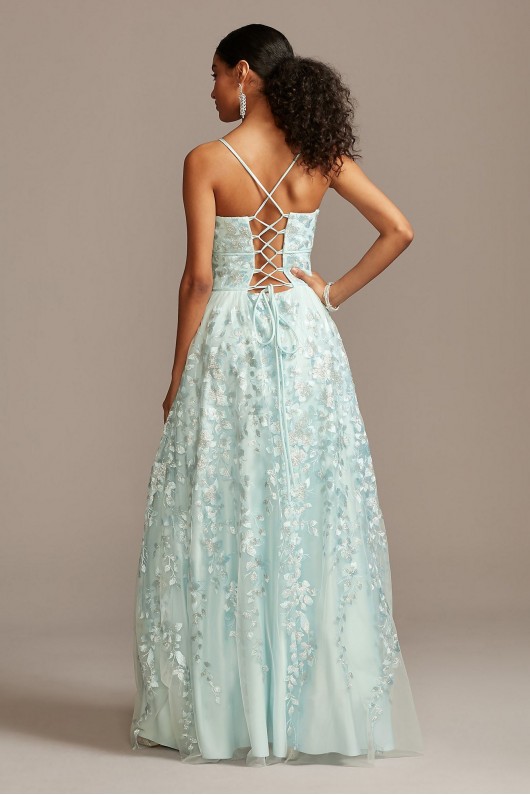 Floral Embellished Spaghetti Strap Lace-Up Gown Cachet 60978D
