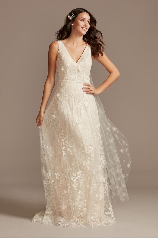 Floral Embroidered Wedding Dress with Veiled Train Melissa Sweet MS251228