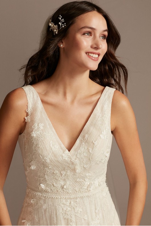 Floral Embroidered Wedding Dress with Veiled Train Melissa Sweet MS251228