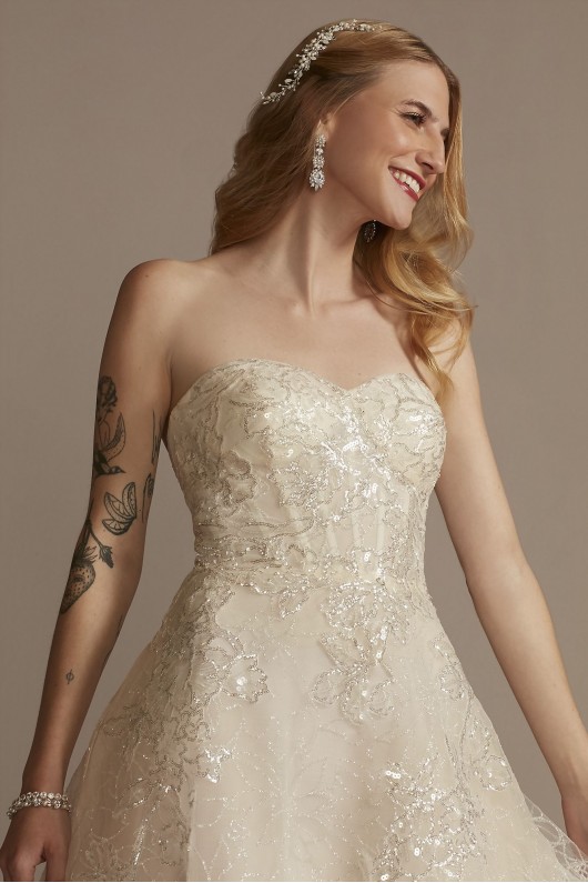 Floral Glitter Tulle Tea-Length Wedding Dress  CWG903