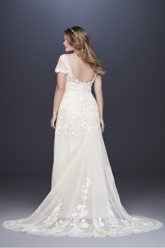 Floral Illusion Cap Sleeve Plus Size Wedding Dress Melissa Sweet 8MS251199