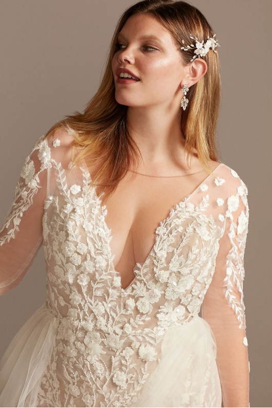 Floral Illusion Plus Size Bodysuit Wedding Dress  9SWG851