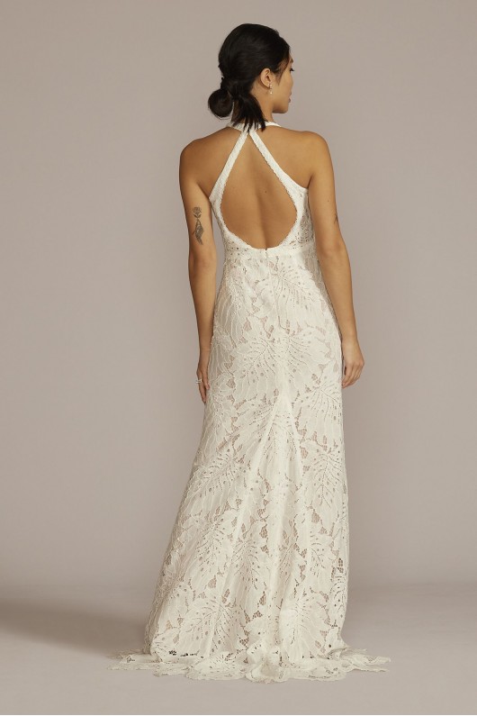 Floral Lace Halter Sheath Tall Wedding Gown DB Studio 4XLWG4055