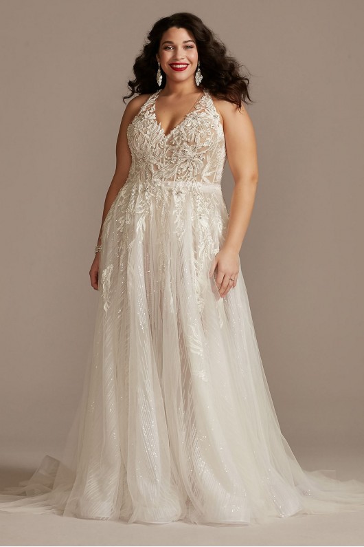 Floral Open Back Bodysuit Plus Size Wedding Dress  9MBSWG841