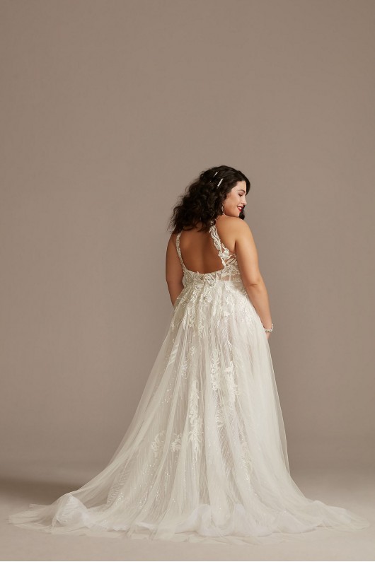 Floral Open Back Bodysuit Plus Size Wedding Dress  9MBSWG841