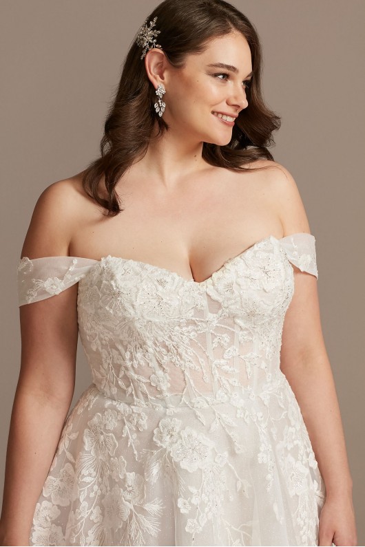 Floral Plus Size Wedding Dress with Swag Sleeves  9SWG834