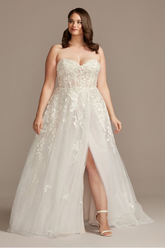Floral Plus Size Wedding Dress with Swag Sleeves  9SWG834