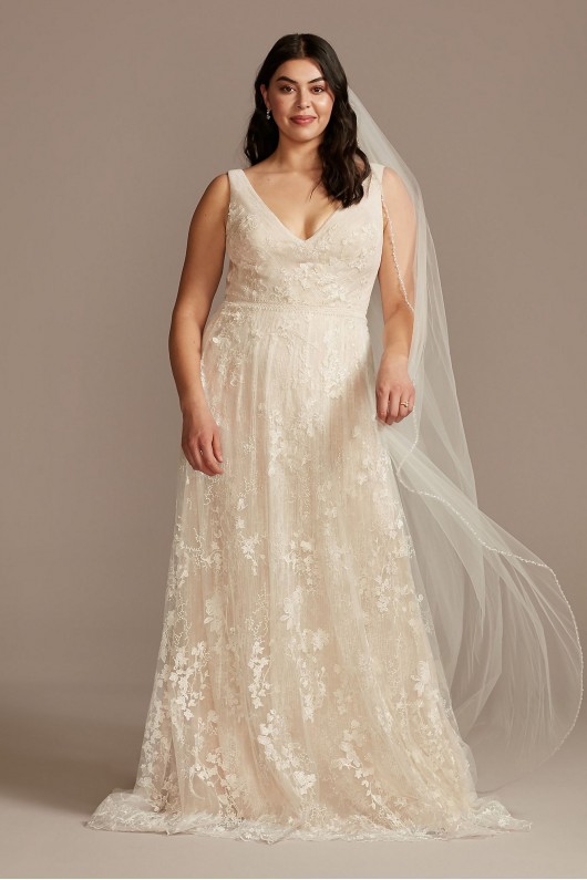 Floral Plus Size Wedding Dress with Veiled Train Melissa Sweet 8MS251228