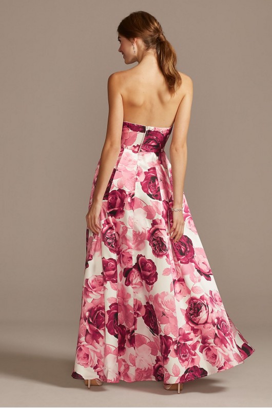 Floral Print Strapless Satin Gown with Pockets Speechless X39602DQA62