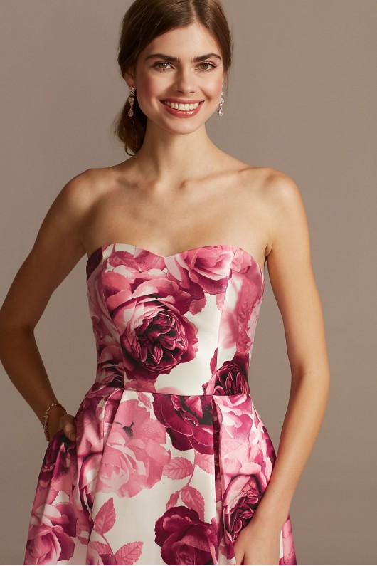 Floral Print Strapless Satin Gown with Pockets Speechless X39602DQA62