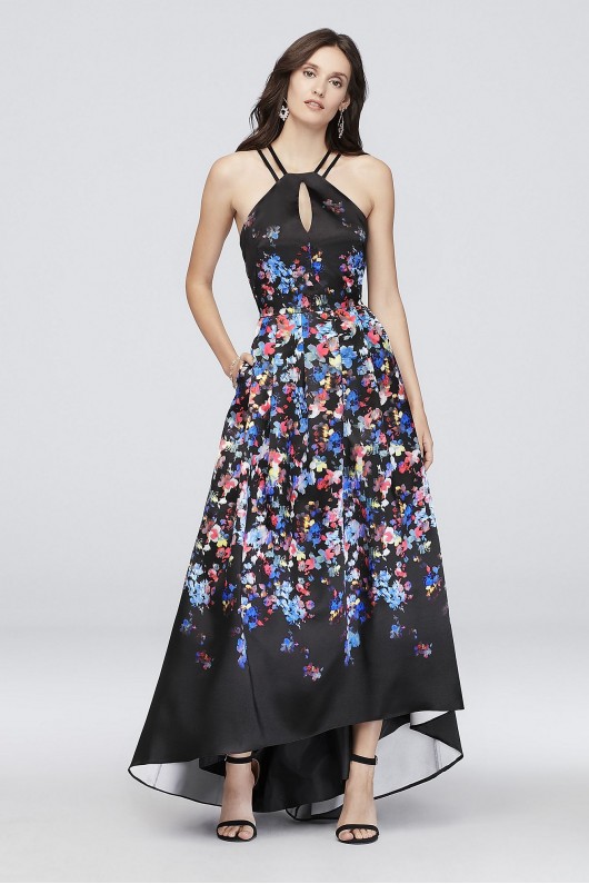 Floral Printed Halter Dress with Lace-Up Back Morgan and Co 12512