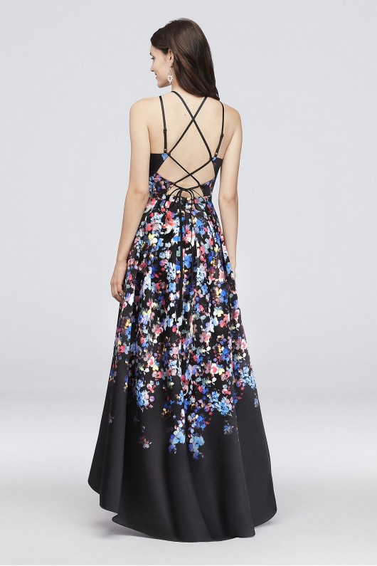 Floral Printed Halter Dress with Lace-Up Back Morgan and Co 12512
