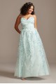 Floral Spaghetti Strap Lace-Up Plus Size Gown  60978DW