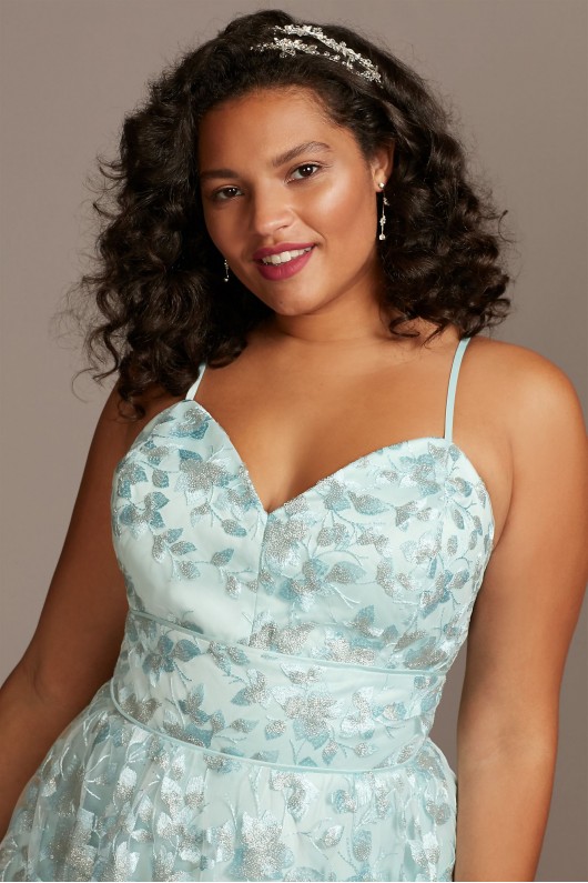 Floral Spaghetti Strap Lace-Up Plus Size Gown  60978DW