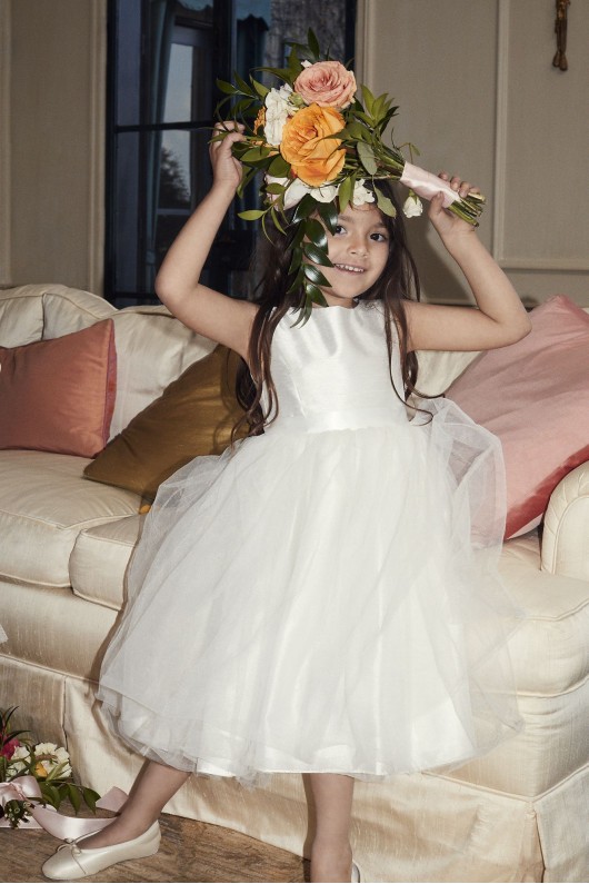 Flower Girl Dress with Tulle and Ribbon Waist  OP218