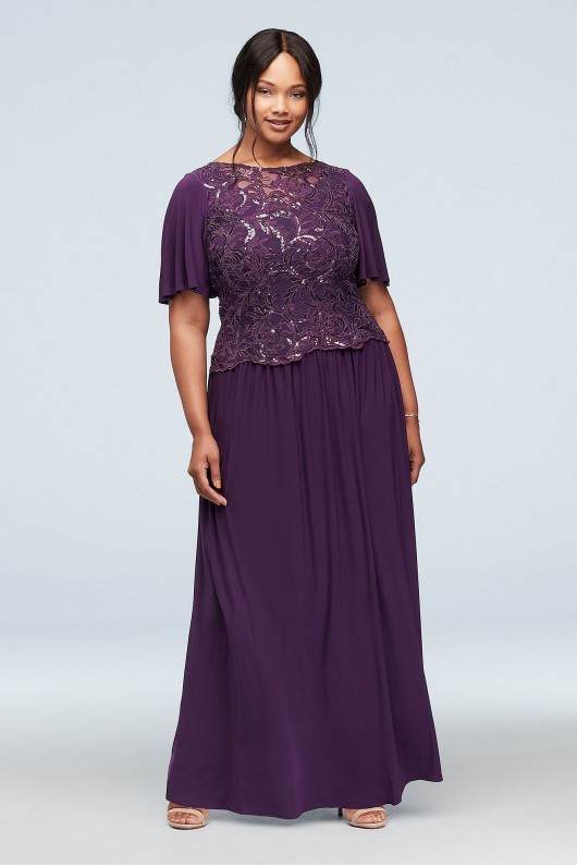 Flutter Sleeve Sequin Lace Plus Size Dress Le Bos 29168