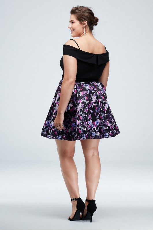 Foldover Off the Shoulder Floral Plus Size Dress Morgan and Co 12700W
