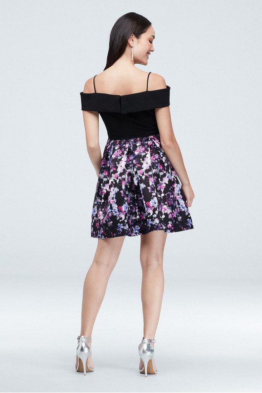 Foldover Off-the-Shoulder Floral Skirt Mini Dress Morgan and Co 12700