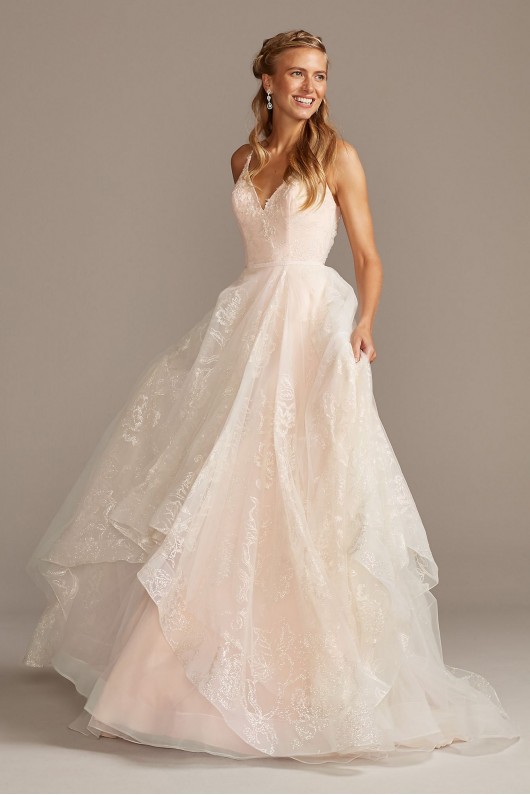 Glitter Floral and Tulle Layered Wedding Dress  Collection WG3975