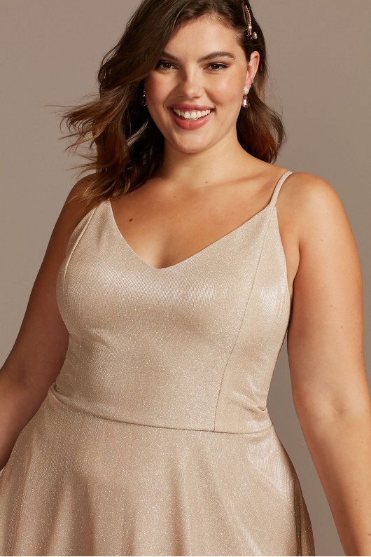 Glitter Knit Spaghetti Plus Size Gown with Pockets Speechless W43351J735