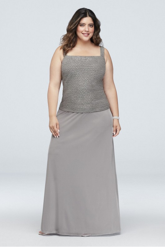 Glitter Knit and Mesh Plus Size Gown with Jacket Onyx 950251