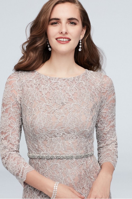 Glitter Lace 3/4-Sleeve Cocktail Dress with Belt Cachet 60427D