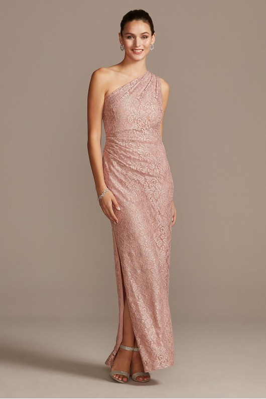 Glitter Lace One Shoulder Gown with Side Slit Marina 264447D