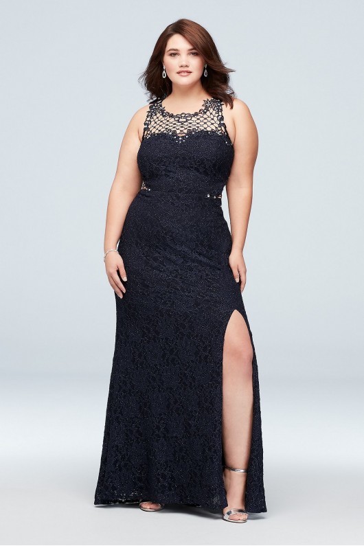 Glitter Lace Plus-Size Gown with Geometric Neck City Triangles 3930SE3W