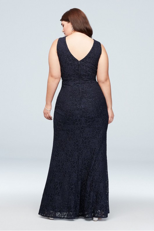 Glitter Lace Plus-Size Gown with Geometric Neck City Triangles 3930SE3W