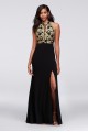 Glitter Lace and Jersey High-Neck A-Line Gown Morgan and Co 12444