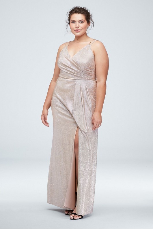 Glitter Metallic Double Strap Plus Size Gown Morgan and Co 21882DW