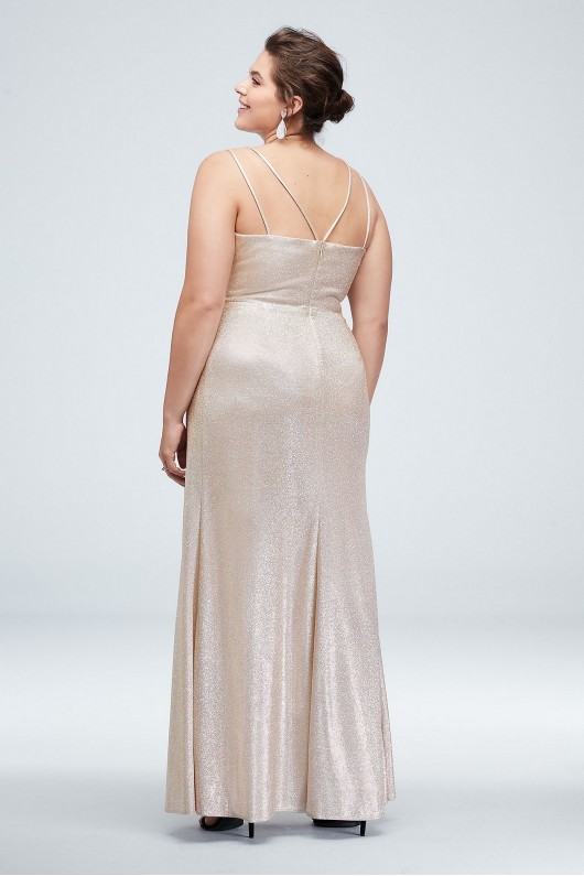 Glitter Metallic Double Strap Plus Size Gown Morgan and Co 21882DW