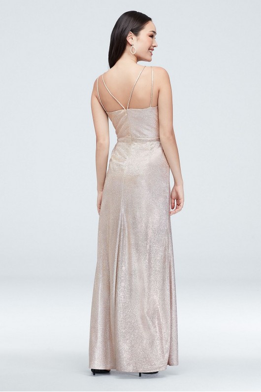 Glitter Metallic Draped Double Skinny Strap Gown Morgan and Co 21882D