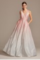 Glitter Ombre Deep-V Gown with Crystal Belt Night Studio 2318D