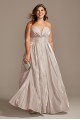Glitter Strapless Plus Size Gown with Plunge Betsy and Adam A23053W