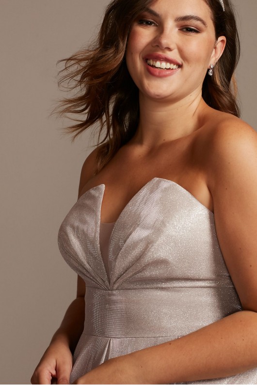 Glitter Strapless Plus Size Gown with Plunge Betsy and Adam A23053W