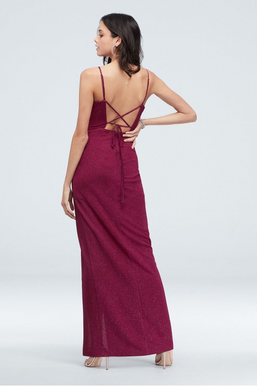 Glitter Stretch-Knit Lace-Up Gown with Slit Skirt Teeze Me N125907