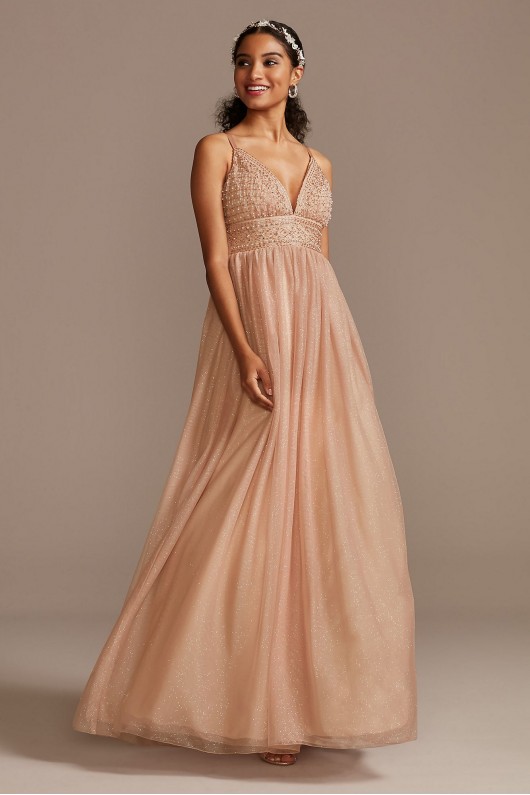 Glitter Tulle V-Neck Maxi Dress with Beaded Bodice Speechless X43796TCY