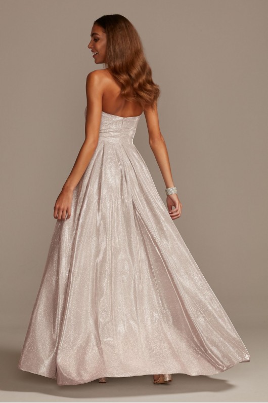 Glittery Strapless Ball Gown with Illusion Plunge Betsy and Adam A23053