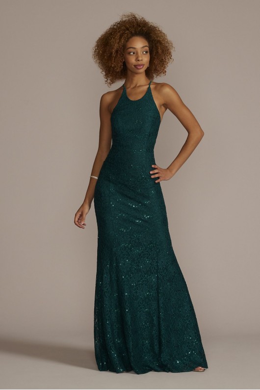 Halter Neck Glitter Lace Mermaid Gown with Godets Jules and Cleo D24NY22020