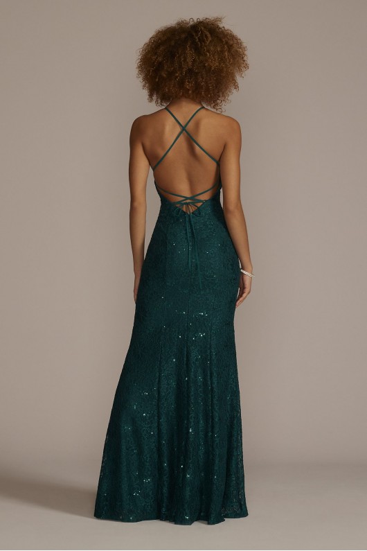 Halter Neck Glitter Lace Mermaid Gown with Godets Jules and Cleo D24NY22020