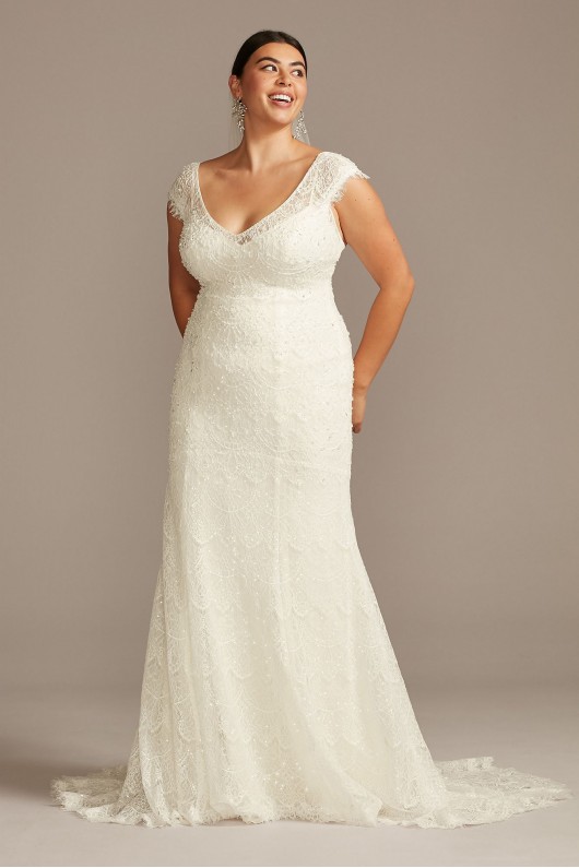 Hand Beaded Cap Sleeve Tall Plus Wedding Dress Melissa Sweet 4XL8MS251206