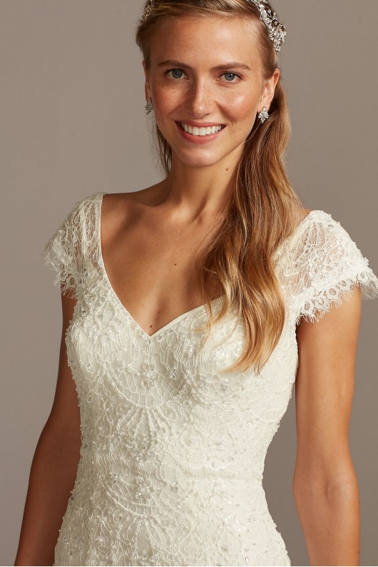 Hand Beaded Lace Cap Sleeve Wedding Dress Melissa Sweet MS251206